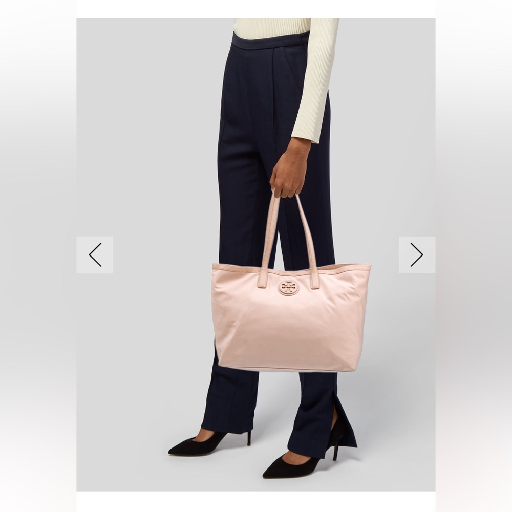 Tory Burch Blush Pink Nylon Tote with Logo Medallion